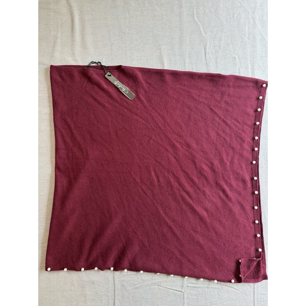 New Charlie B Purple One Size Poncho Sweater Faux Pearls